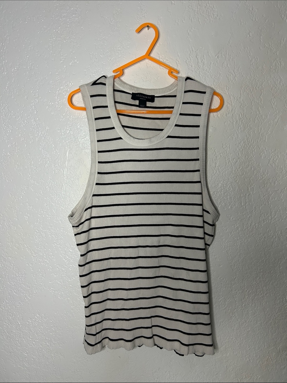 All Saints Cream and Black Striped Rib Tank
